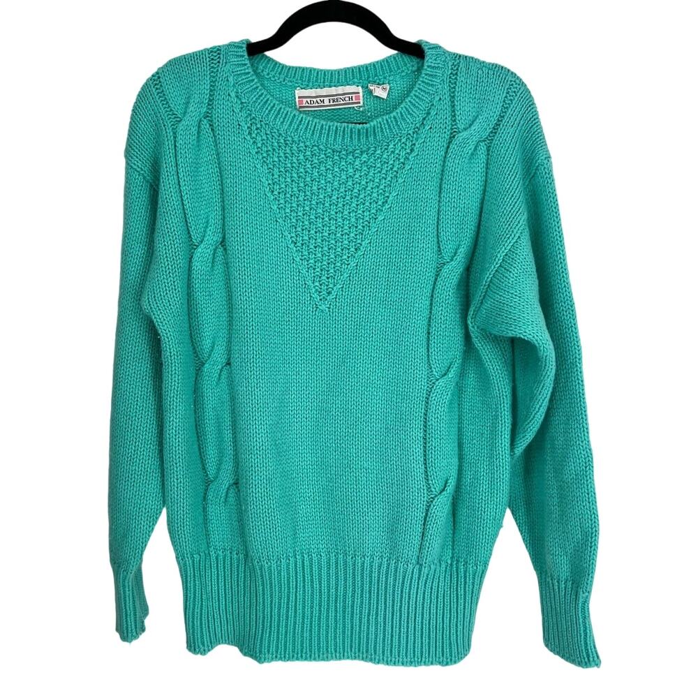 Vintage Teal Cableknit Sweater Adam French Womens size M